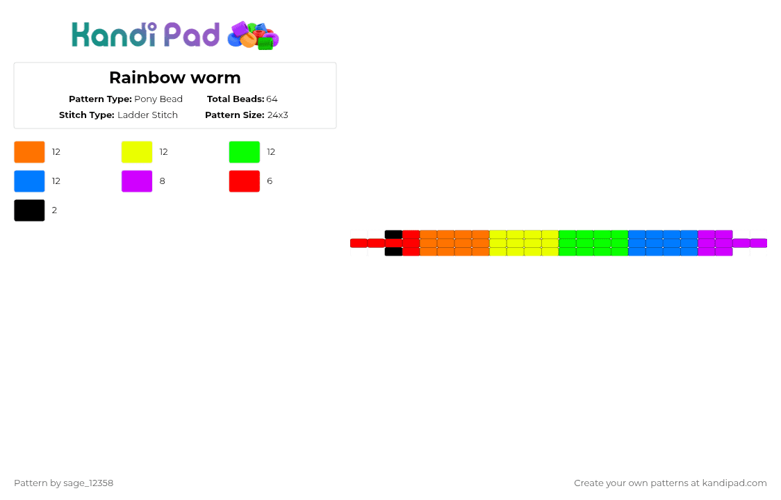 Rainbow worm - Pony Bead Pattern by sage_12358 on Kandi Pad - orange,yellow,green,blue