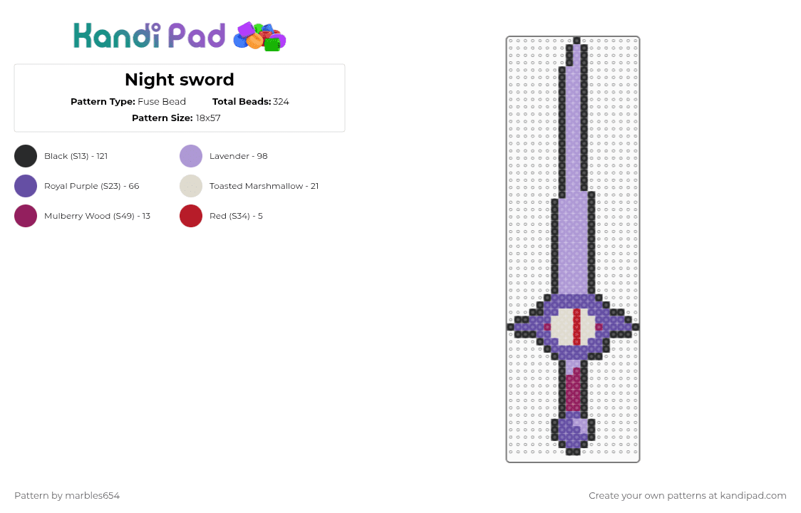 Night sword - Fuse Bead Pattern by marbles654 on Kandi Pad - pink, purple