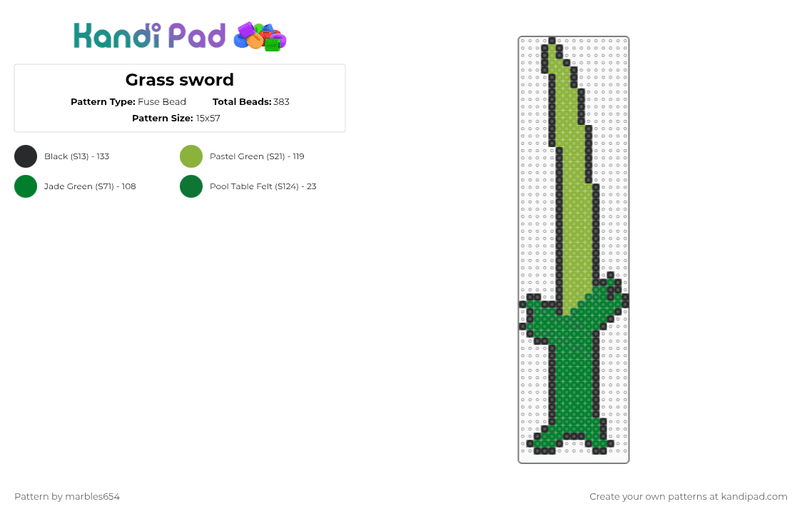 Grass sword - Fuse Bead Pattern by marbles654 on Kandi Pad - green,black