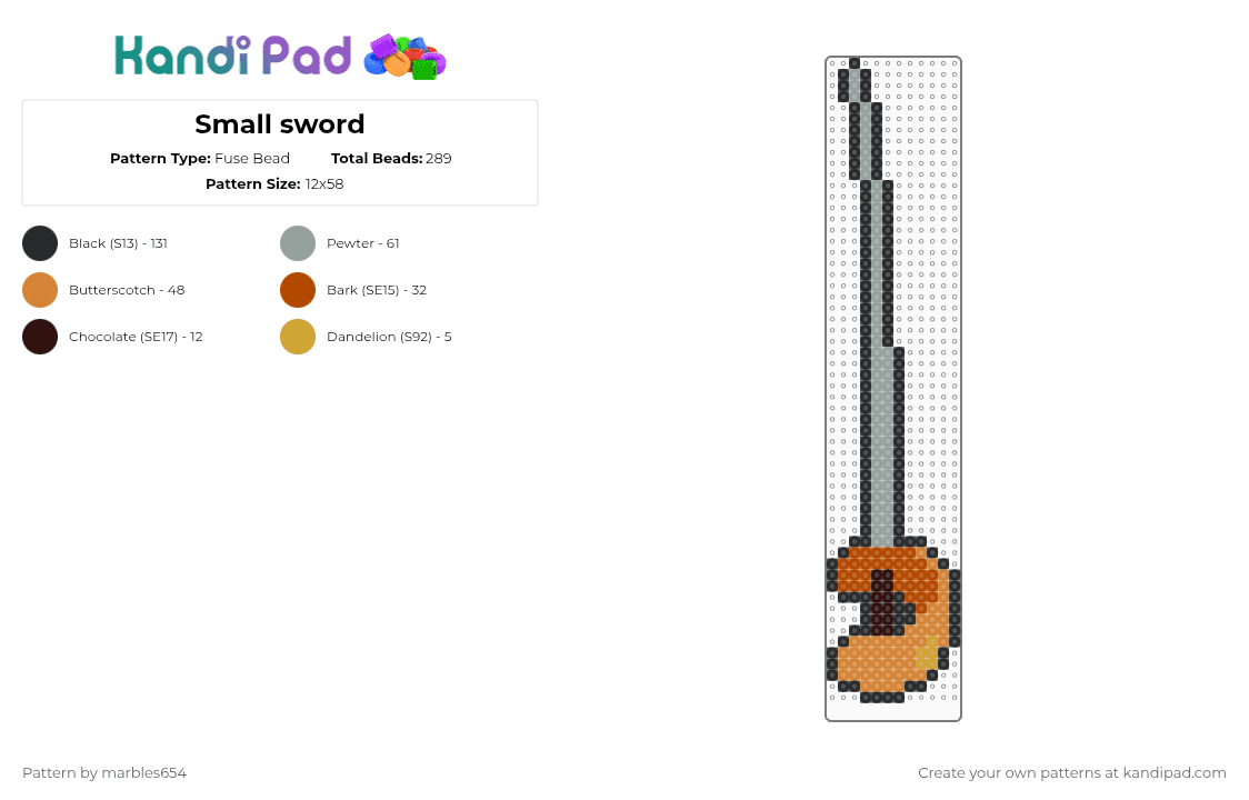 Small sword - Fuse Bead Pattern by marbles654 on Kandi Pad - gray, orange