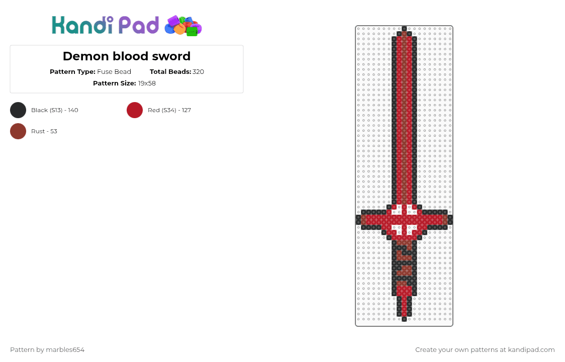 Demon blood sword - Fuse Bead Pattern by marbles654 on Kandi Pad - red,black