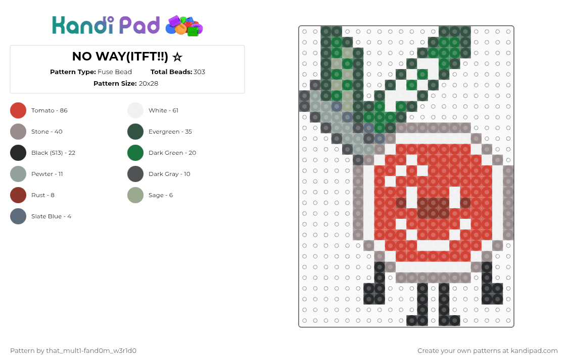 NO WAY(ITFT!!) ☆ - Fuse Bead Pattern by that_mult1-fand0m_w3r1d0 on Kandi Pad - gray,red,osc,itft,its time for the,no way,object show