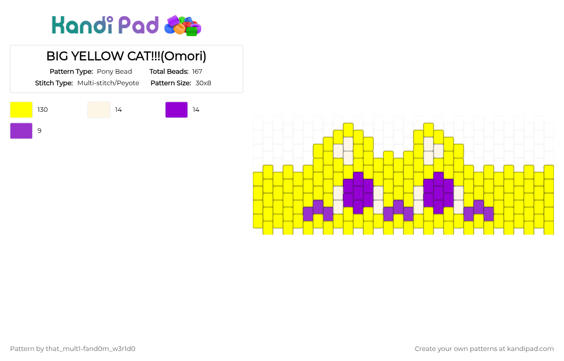BIG YELLOW CAT!!!(Omori) - Pony Bead Pattern by that_mult1-fand0m_w3r1d0 on Kandi Pad - cat, omori, omori headspace, yellow