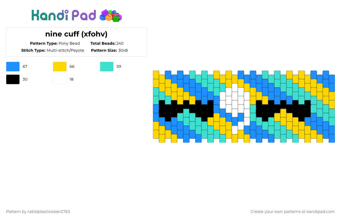 nine cuff (xfohv) - Pony Bead Pattern by rabidplasticeater2763 on Kandi Pad - yellow,light blue,nine xfohv,osc,object shows,bfdi,tpot,bfb