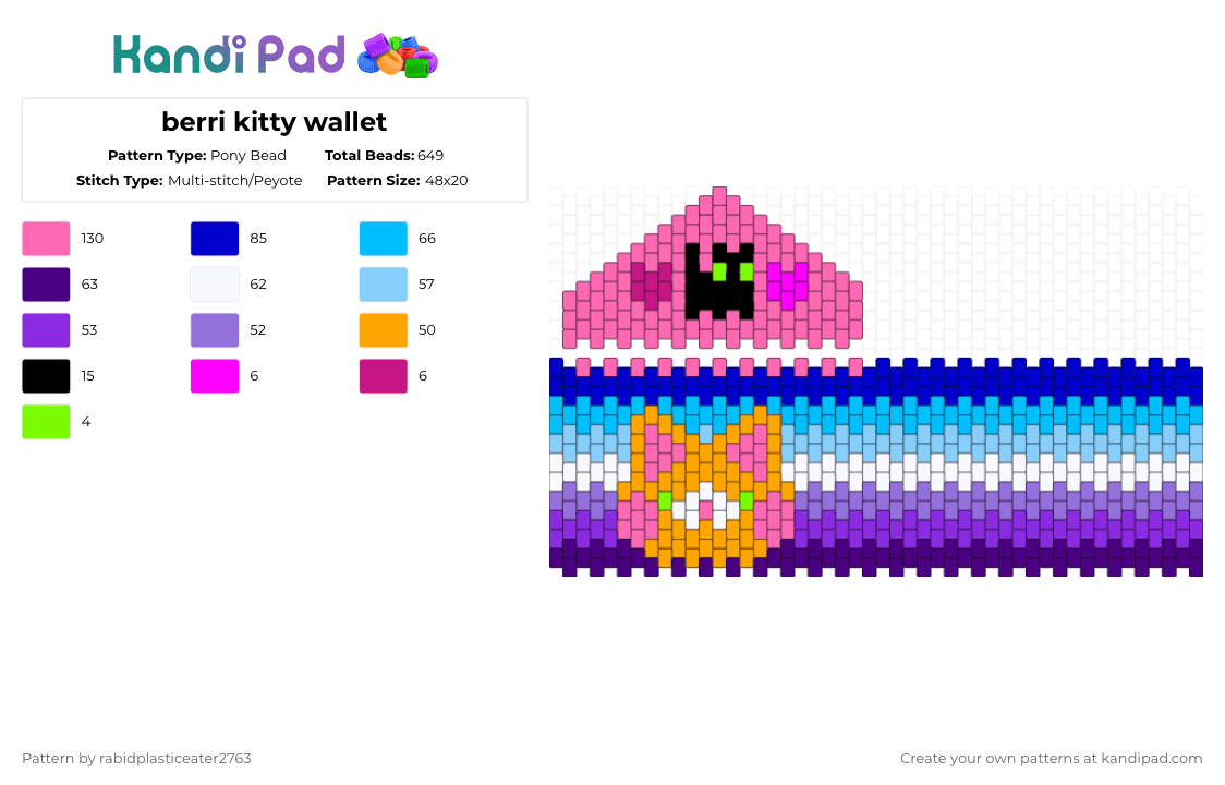 berri kitty wallet - Pony Bead Pattern by rabidplasticeater2763 on Kandi Pad - purple,light blue,pink