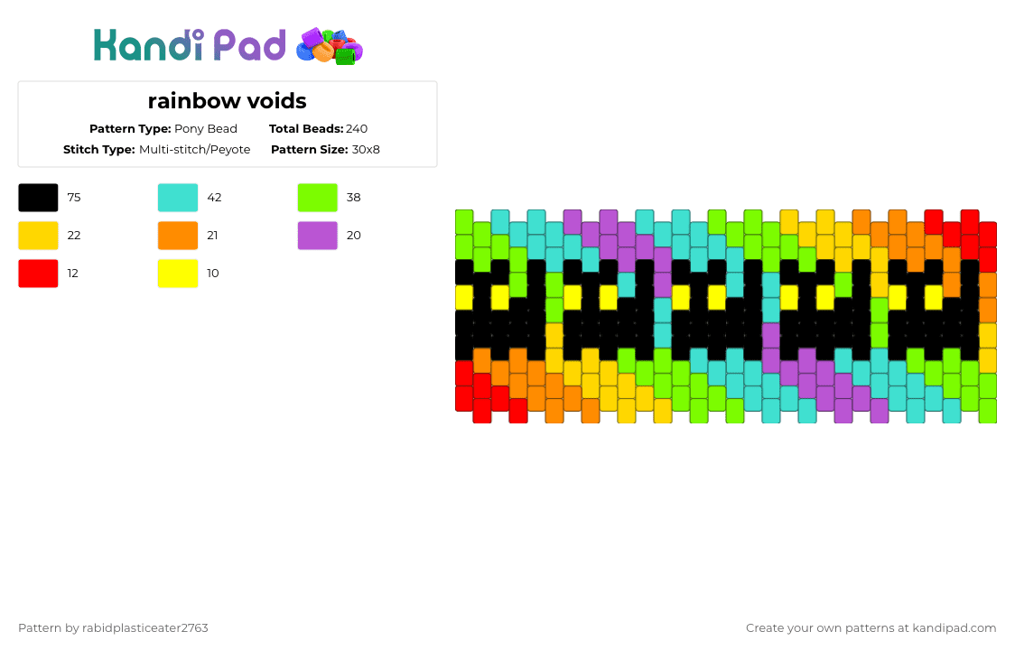 rainbow voids - Pony Bead Pattern by rabidplasticeater2763 on Kandi Pad - yellow,green,light blue