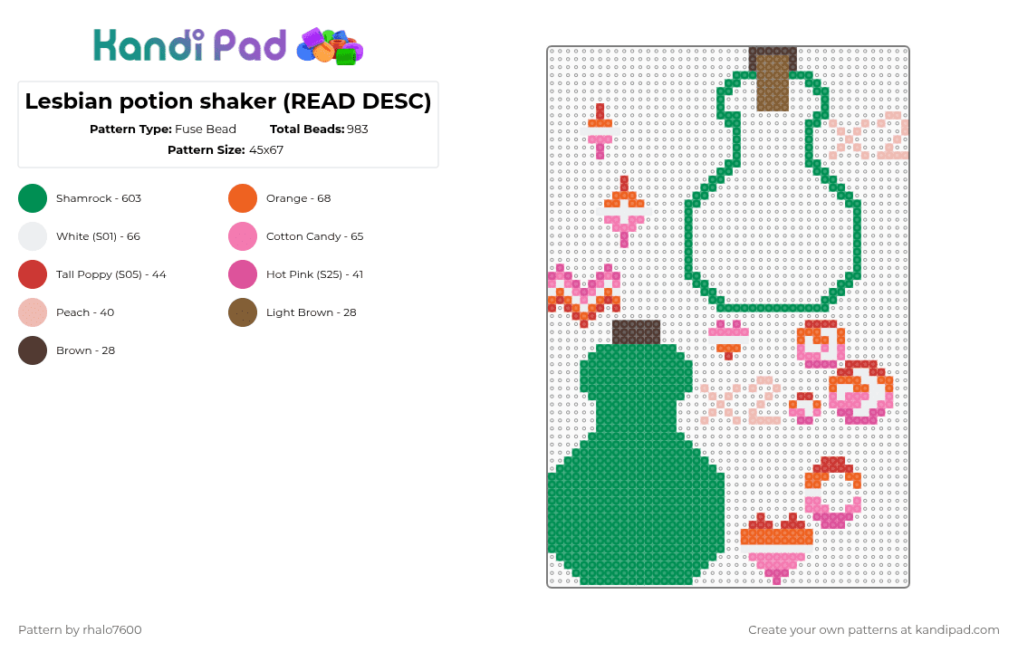 Lesbian potion shaker (READ DESC) - Fuse Bead Pattern by rhalo7600 on Kandi Pad - green,lesbian,lgbtq,potion,magic,shaker,bottle,gay,wlw