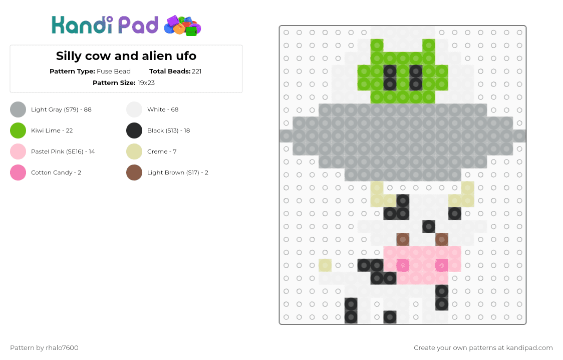 Silly cow and alien ufo - Fuse Bead Pattern by rhalo7600 on Kandi Pad - gray,cow,ufo,alien