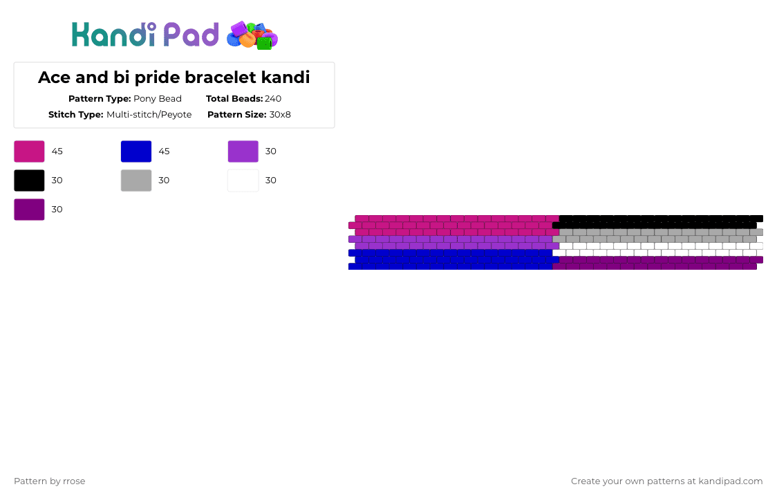 Ace and bi pride bracelet kandi - Pony Bead Pattern by rrose on Kandi Pad - pink,purple