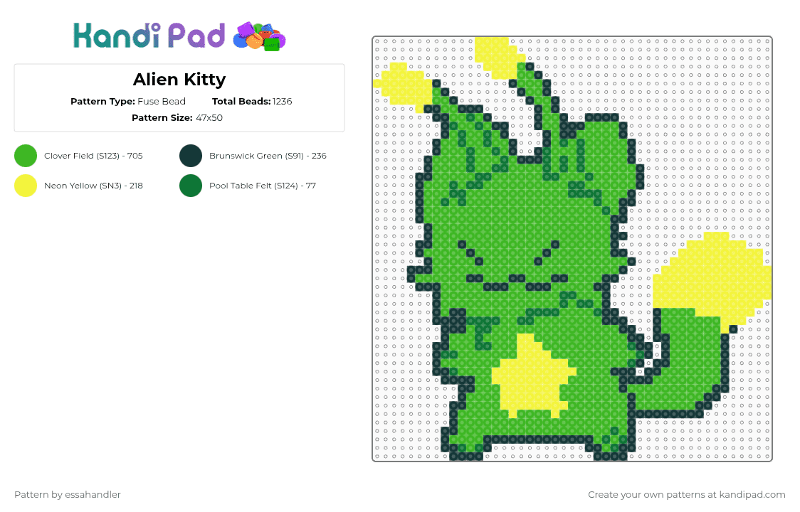 Alien Kitty - Fuse Bead Pattern by essahandler on Kandi Pad - green