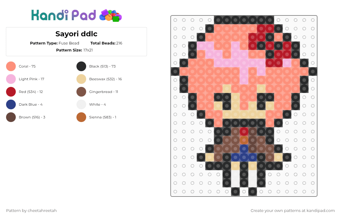 Sayori ddlc - Fuse Bead Pattern by cheetahreetah on Kandi Pad - orange