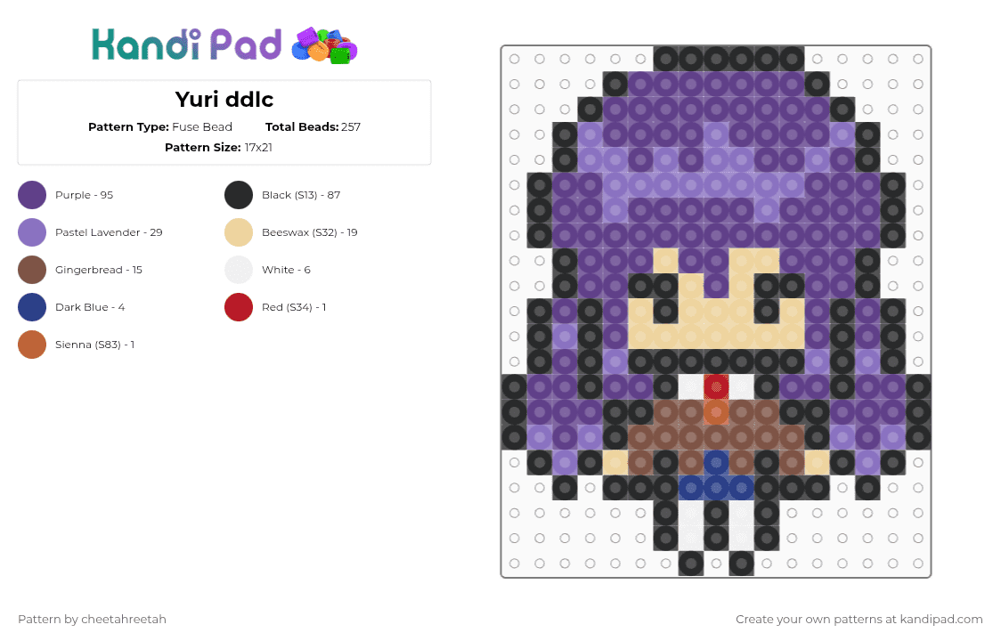 Yuri ddlc - Fuse Bead Pattern by cheetahreetah on Kandi Pad - purple,blue