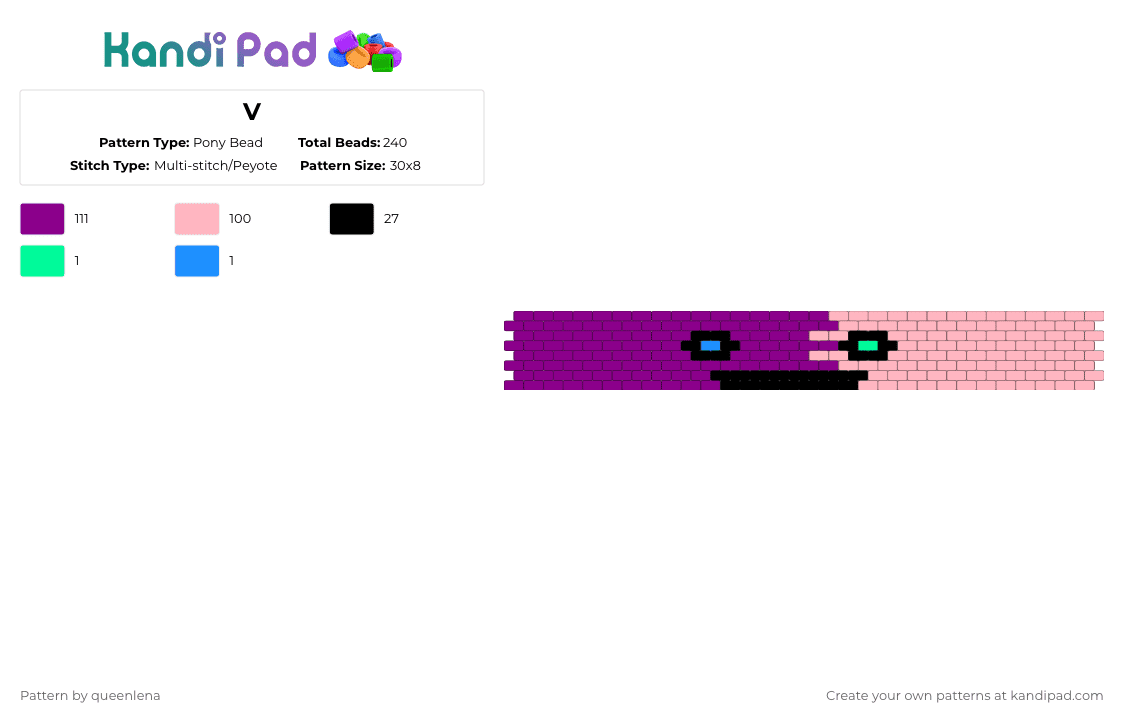 V Pony Bead Pattern - Kandi Pad | Kandi Patterns, Fuse Bead Patterns ...