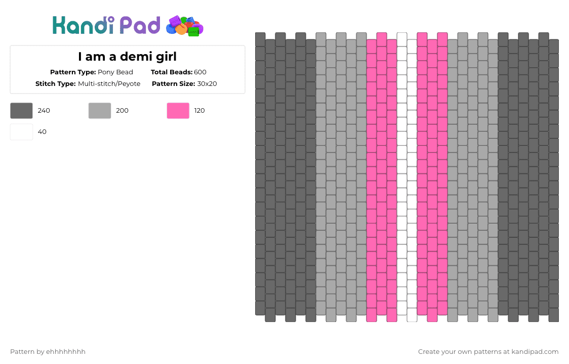 I am a demi girl - Pony Bead Pattern by ehhhhhhhh on Kandi Pad - gray,beige