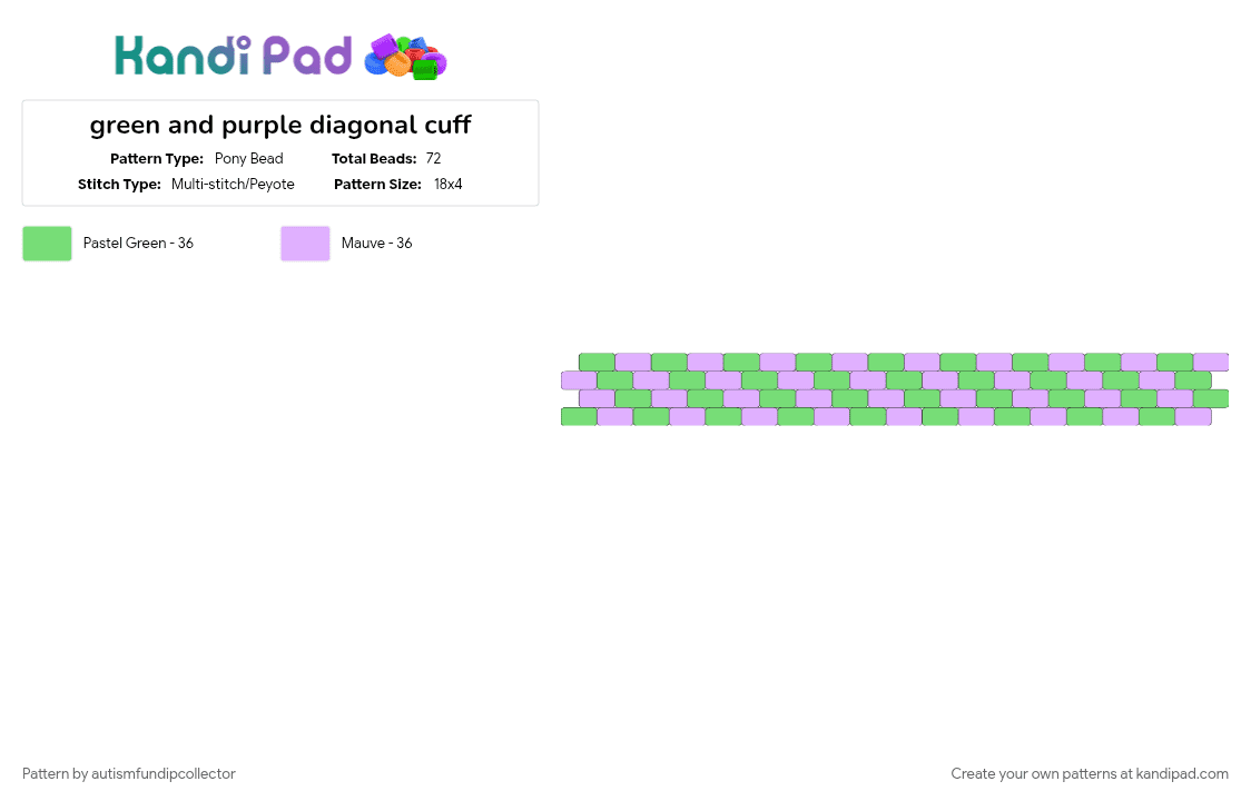green and purple diagonal cuff - Pony Bead Pattern by autismfundipcollector on Kandi Pad - pink, teal