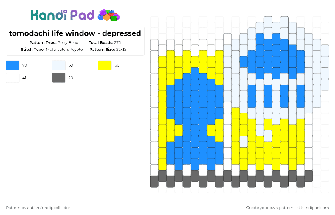 tomodachi life window - depressed - Pony Bead Pattern by autismfundipcollector on Kandi Pad - light blue,yellow