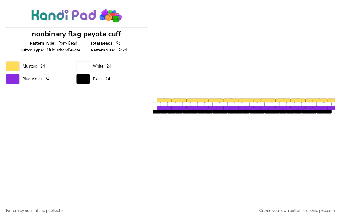 nonbinary flag peyote cuff - Pony Bead Pattern by autismfundipcollector on Kandi Pad - purple, yellow