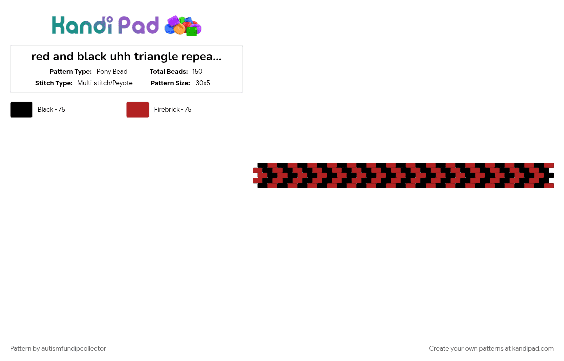 red and black uhh triangle repeating thing?? idk - Pony Bead Pattern by autismfundipcollector on Kandi Pad - black, red