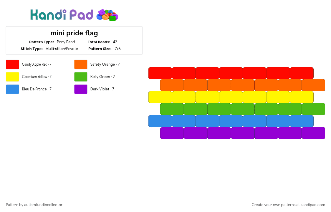 mini pride flag - Pony Bead Pattern by autismfundipcollector on Kandi Pad - colorful, green, orange, pride, purple