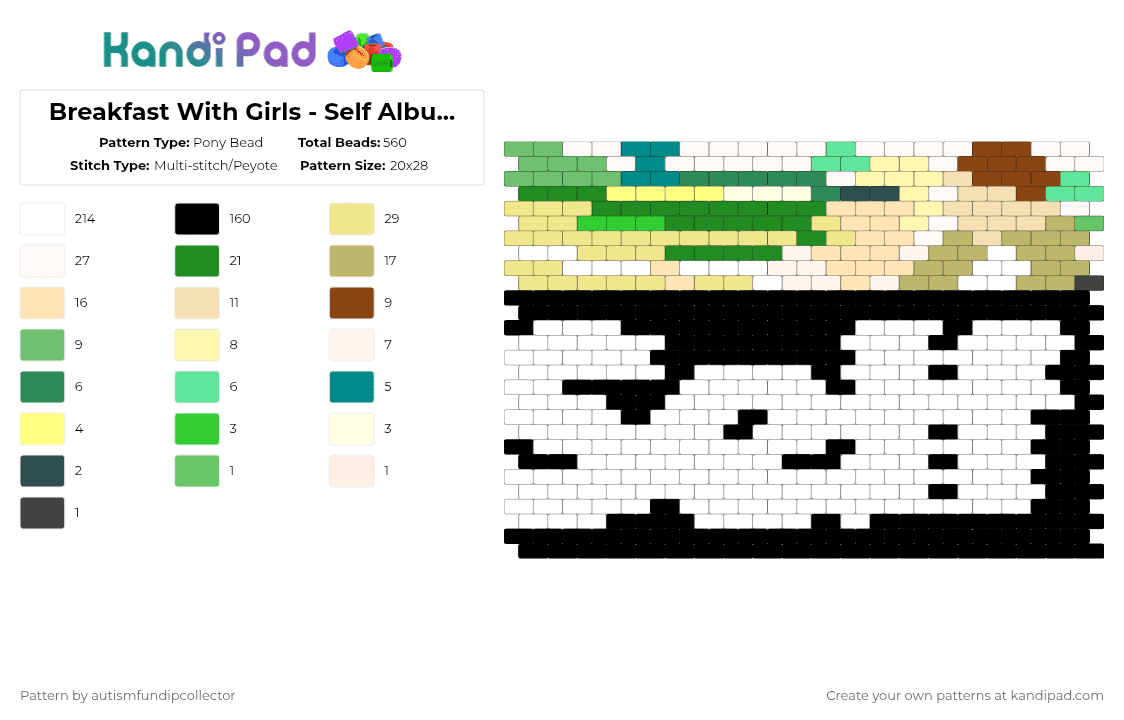 Breakfast With Girls - Self Album Cover - Pony Bead Pattern by autismfundipcollector on Kandi Pad - beige, green, white, yellow