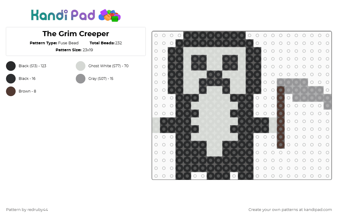 The Grim Creeper - Fuse Bead Pattern by redruby44 on Kandi Pad - black,white,brown,gray