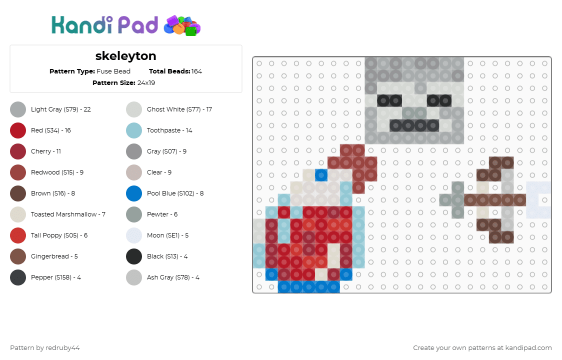 skeleyton - Fuse Bead Pattern by redruby44 on Kandi Pad - beige, gray, red