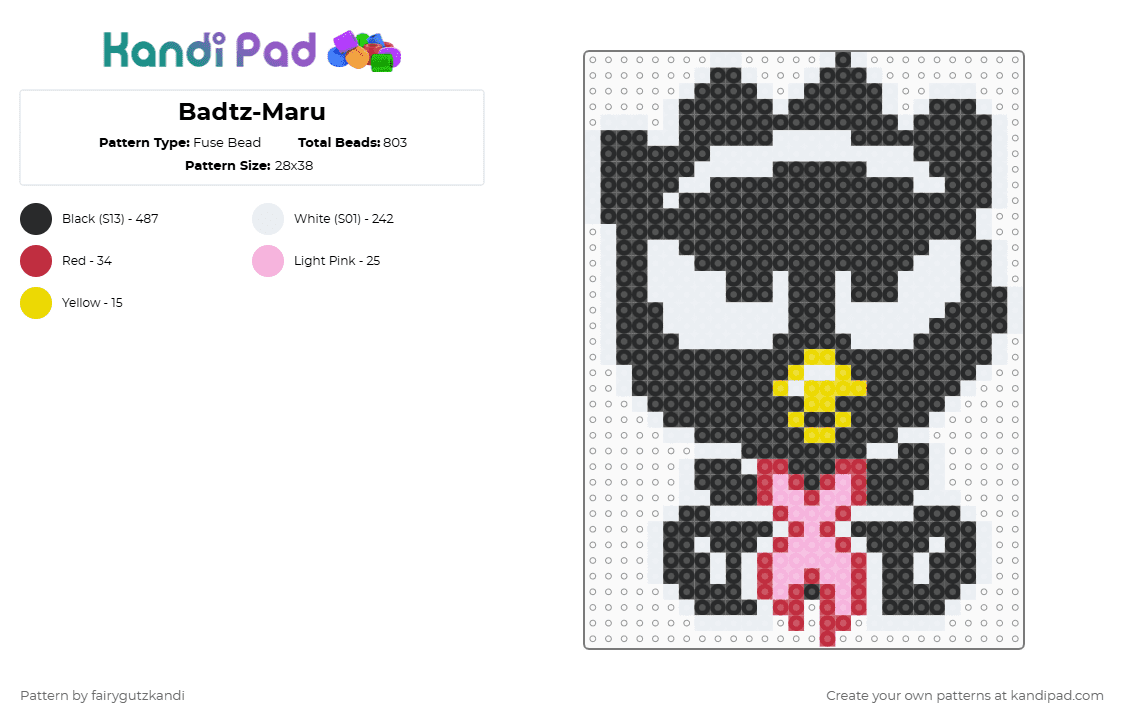 Badtz-Maru - Fuse Bead Pattern by fairygutzkandi on Kandi Pad - excision,music,black,white,red,pink