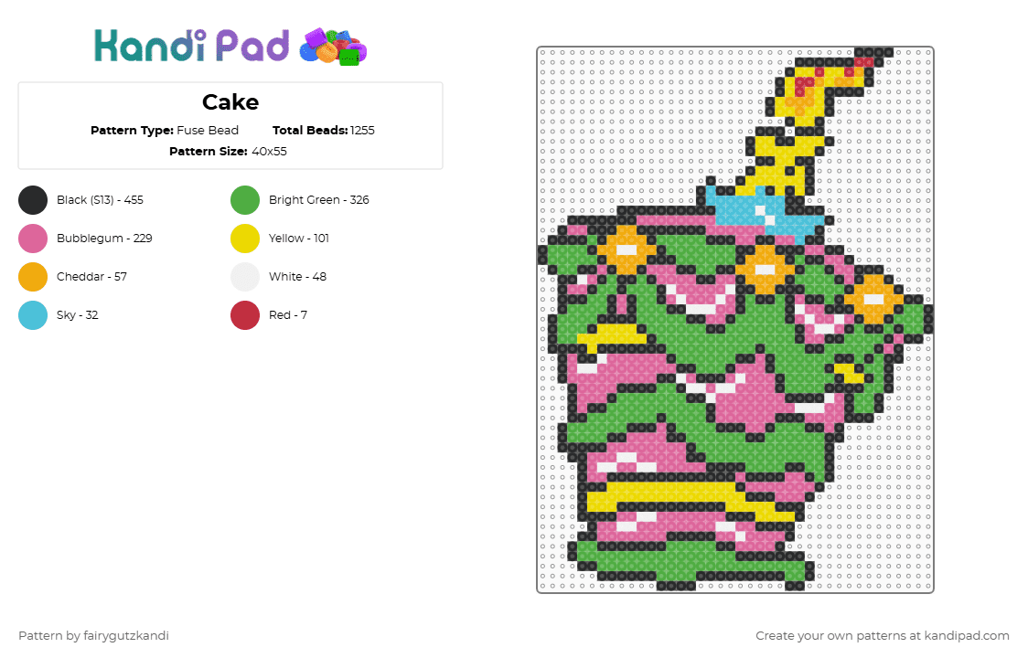 Cake - Fuse Bead Pattern by fairygutzkandi on Kandi Pad - cake,dessert,food,pink,green