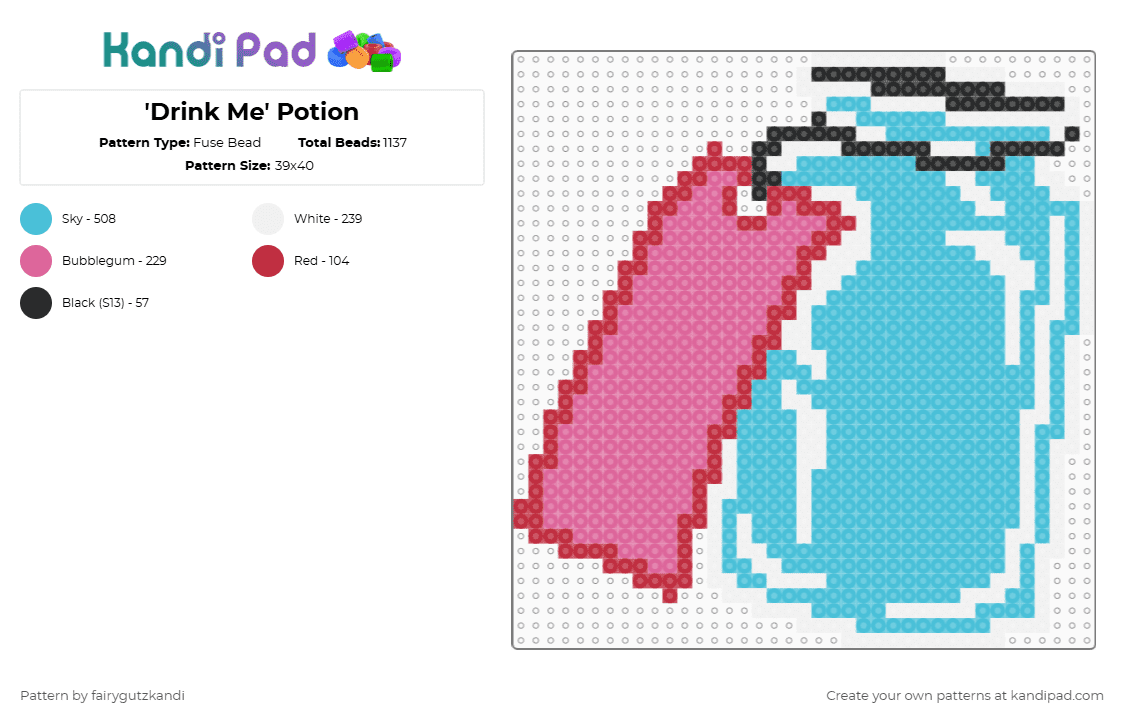 \'Drink Me\' Potion - Fuse Bead Pattern by fairygutzkandi on Kandi Pad - light blue,aliceinwonderland,colorful,potion,beyond,wonderland,beyondwonderland,drinkme