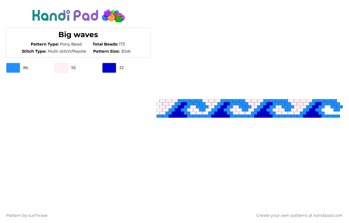 Big waves - Pony Bead Pattern by surfnrave on Kandi Pad - light blue,purple