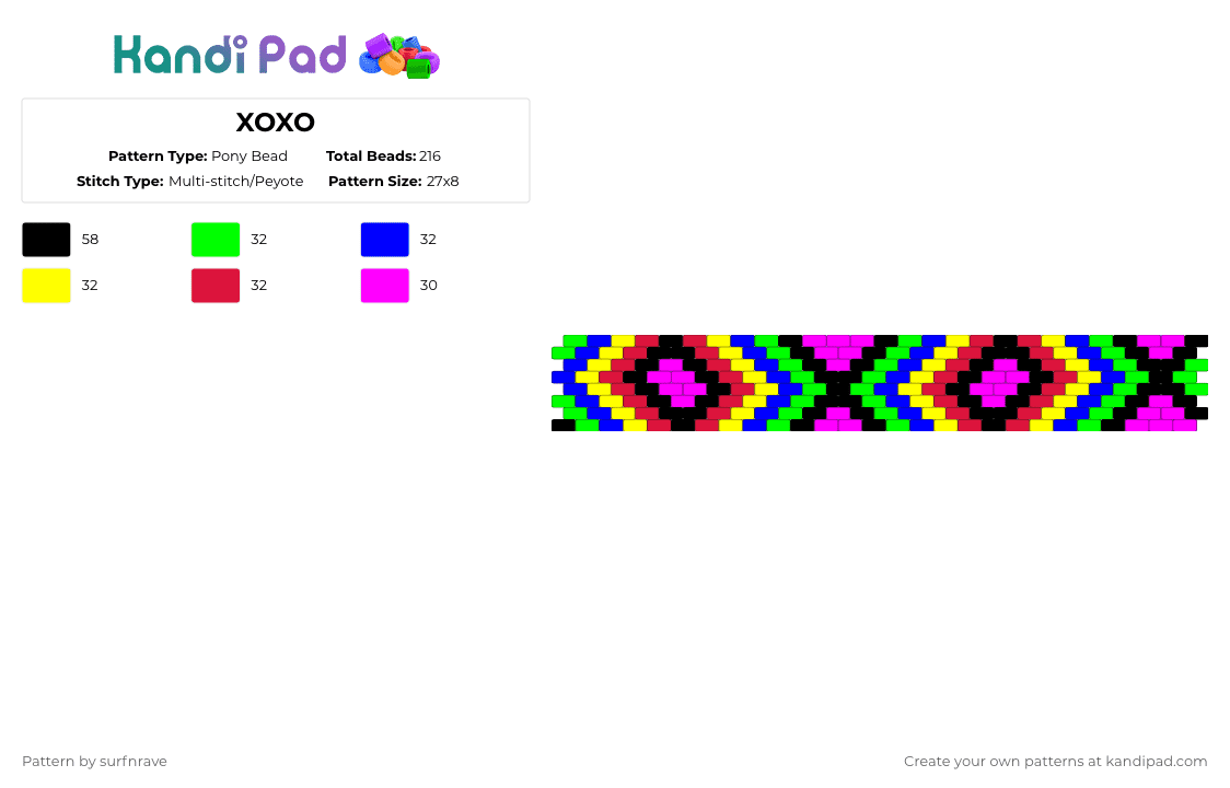 XOXO - Pony Bead Pattern by surfnrave on Kandi Pad - purple,red,colorful