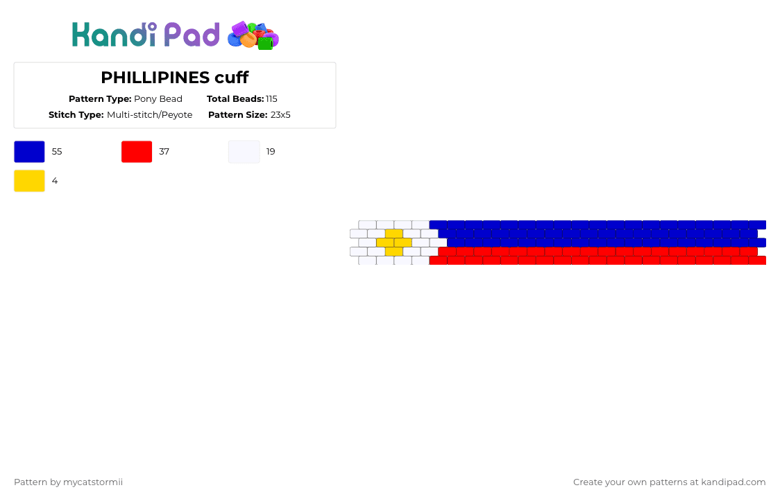 PHILLIPINES cuff - Pony Bead Pattern by alylikesado on Kandi Pad - purple,red,cuff,peyote,white,blue,yellow,phillipines,pinoy