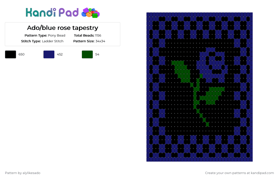 Ado/blue rose tapestry - Pony Bead Pattern by alylikesado on Kandi Pad - black,purple,blue,rose,ado,singer,jpop,jrock,music,ladder