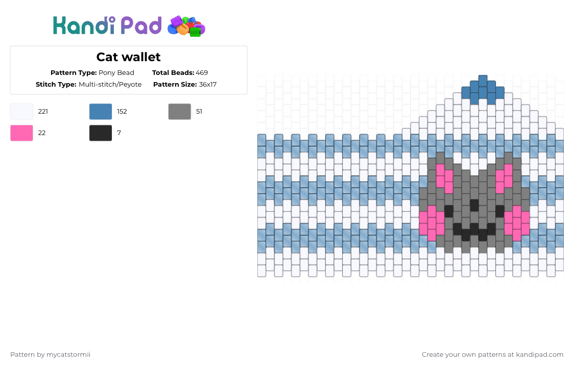 Cat wallet - Pony Bead Pattern by mycatstormii on Kandi Pad - blue,cat,wallet,kandi,cool