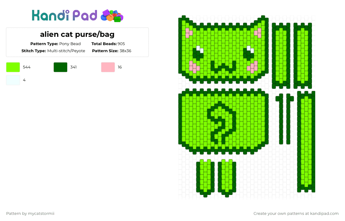 alien cat purse/bag - Pony Bead Pattern by alylikesado on Kandi Pad - green,alien,cat,bag,purse
