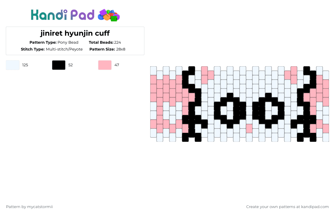 jiniret hyunjin cuff - Pony Bead Pattern by mycatstormii on Kandi Pad - white,pink,skz,stray kids,jiniret,hyunjin,kpop