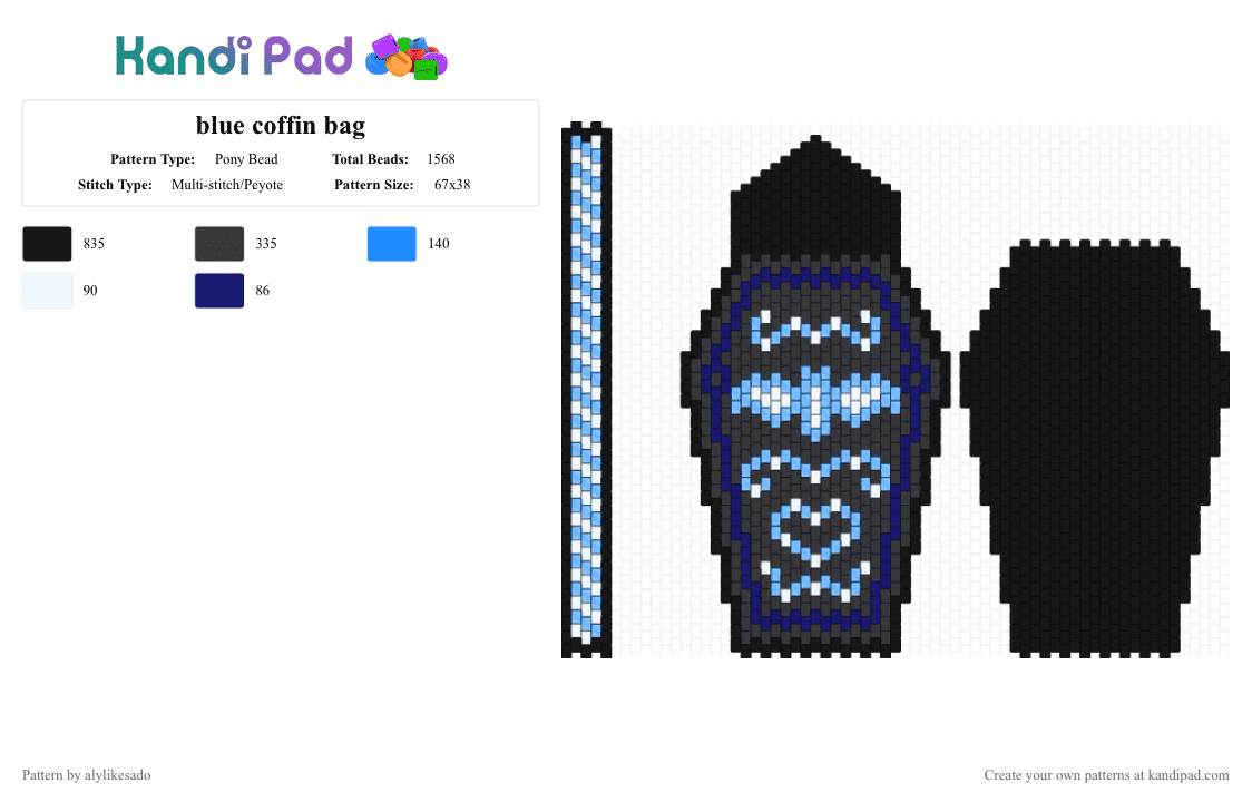 blue coffin bag - Pony Bead Pattern by alylikesado on Kandi Pad - black,purple,light blue,blue,bag,coffin,panel,white,gray