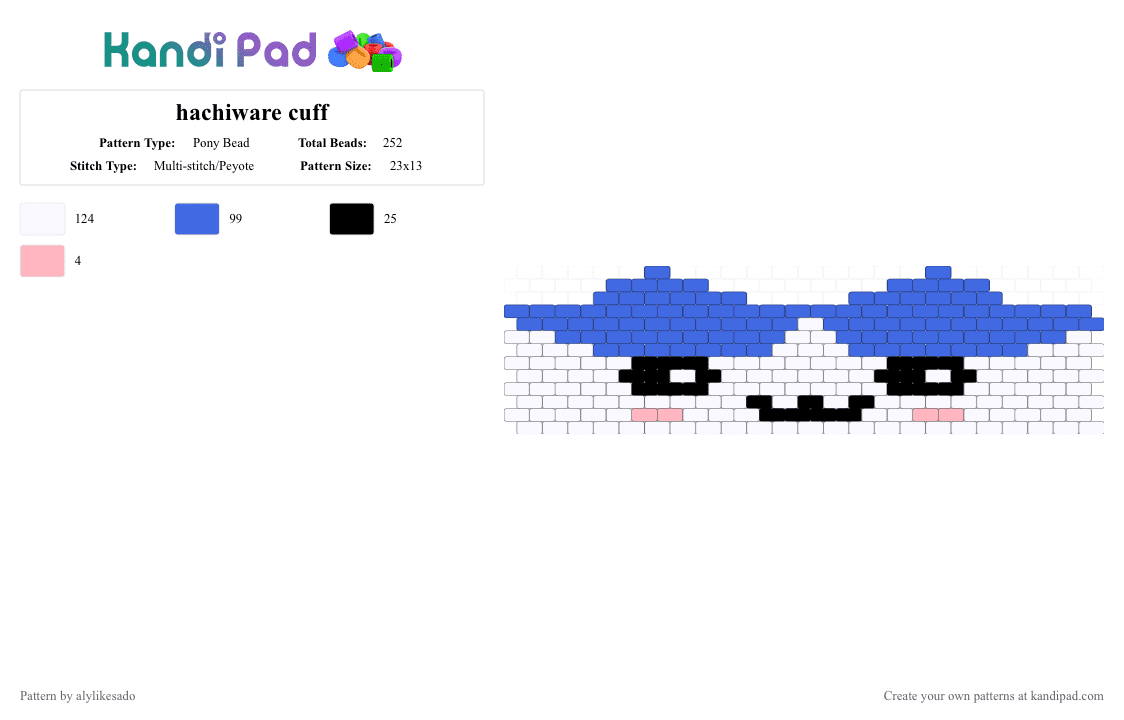 hachiware cuff - Pony Bead Pattern by alylikesado on Kandi Pad - blue, chiikawa, cuff, hachiware, peyote, white