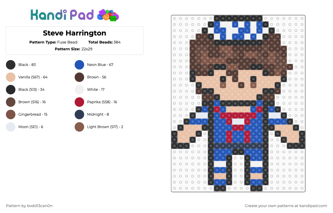 Steve Harrington - Fuse Bead Pattern by bvdd13can0n on Kandi Pad - brown,beige,blue
