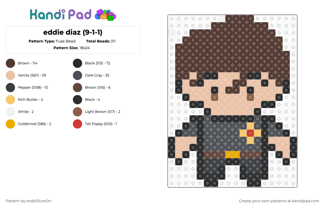 eddie diaz (9-1-1) - Fuse Bead Pattern by bvdd13can0n on Kandi Pad - brown,beige,gray