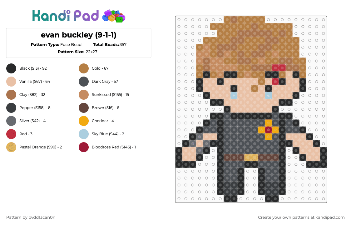 evan buckley (9-1-1) - Fuse Bead Pattern by bvdd13can0n on Kandi Pad - tan,beige,gray