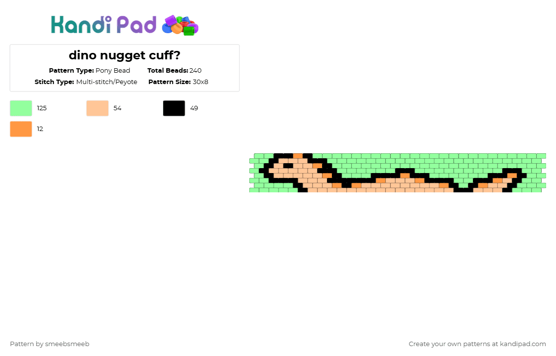 dino nugget cuff? - Pony Bead Pattern by smeebsmeeb on Kandi Pad - teal