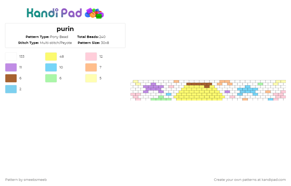 purin - Pony Bead Pattern by smeebsmeeb on Kandi Pad - pink, white, yellow