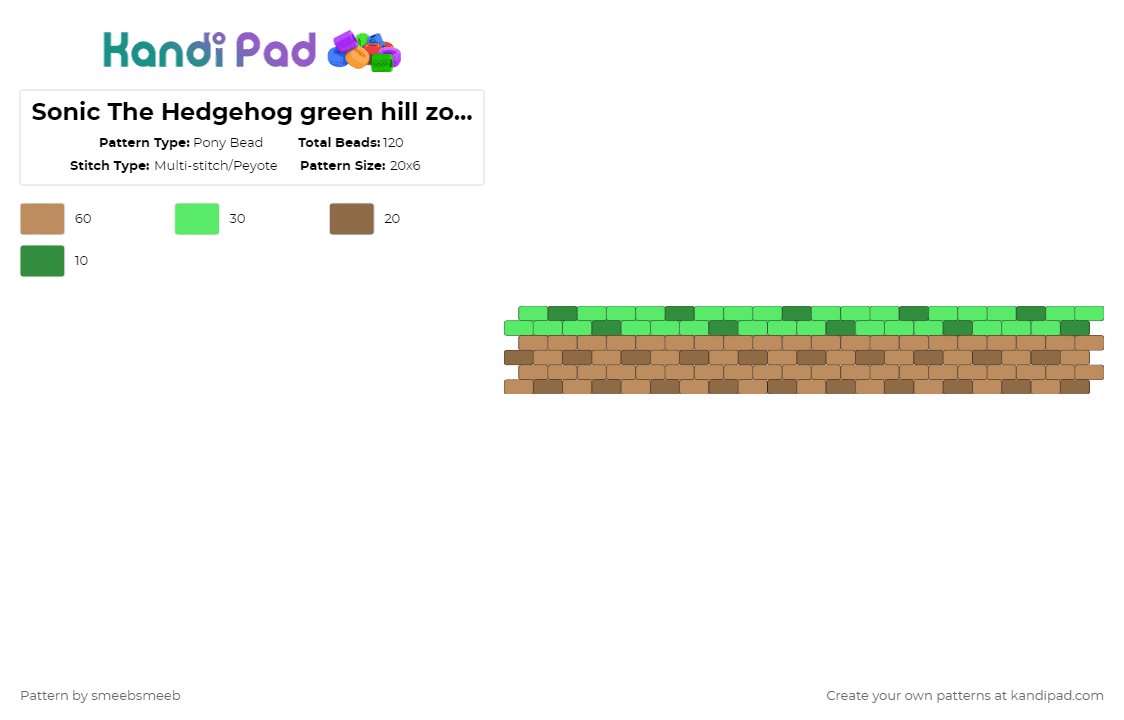 Sonic The Hedgehog green hill zone peyote stitch cuff - Pony Bead Pattern by smeebsmeeb on Kandi Pad - tan