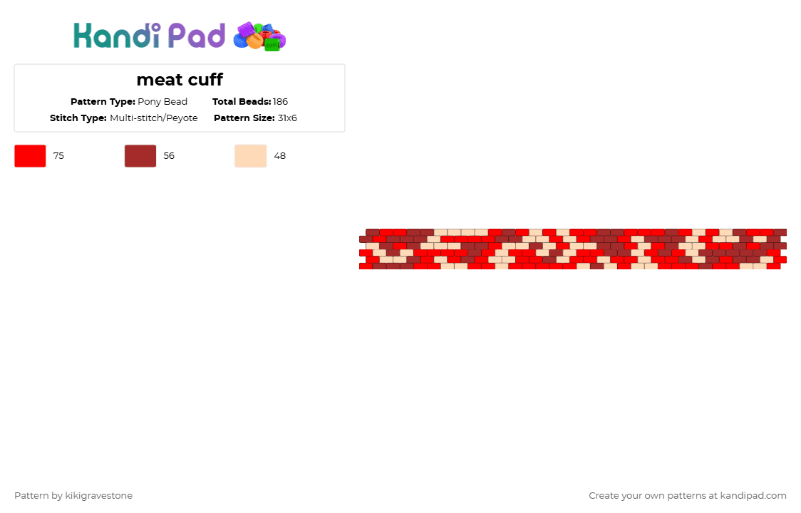 meat cuff - Pony Bead Pattern by kikigravestone on Kandi Pad - red,beige
