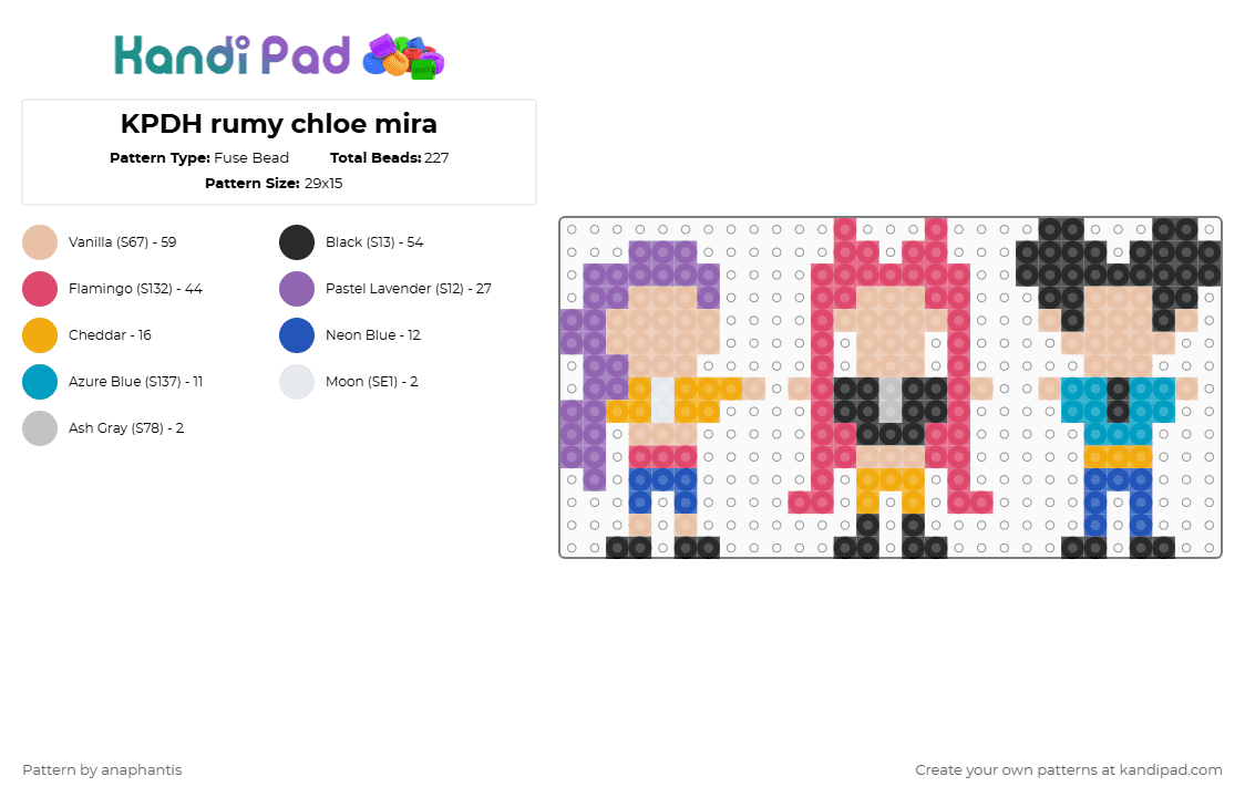 KPDH rumy chloe mira - Fuse Bead Pattern by anaphantis on Kandi Pad - red,pink,beige