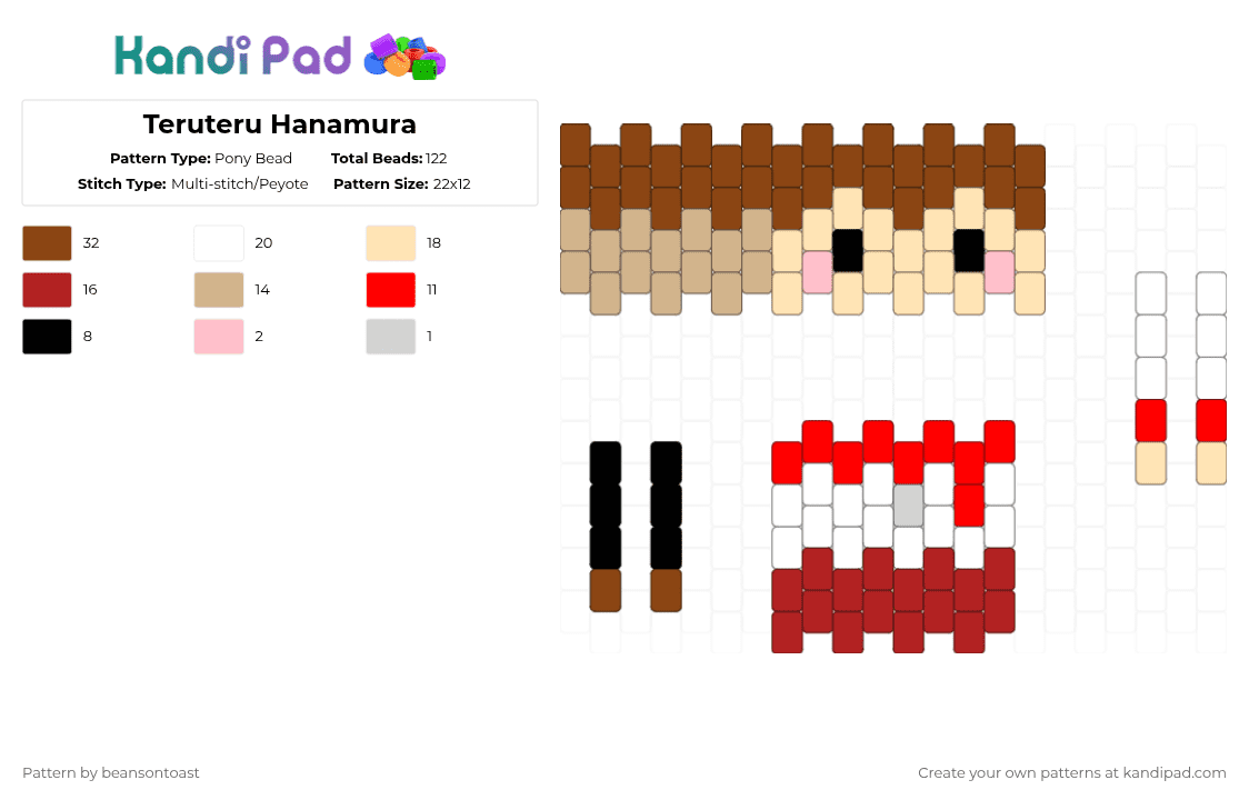 Teruteru Hanamura - Pony Bead Pattern by beansontoast on Kandi Pad - beige, danganronpa, deep friend, red, teruteru