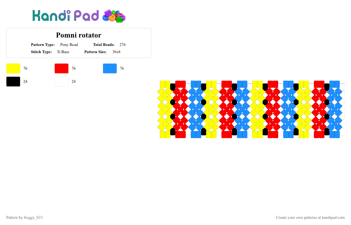 Pomni rotator - Pony Bead Pattern by froggy_b33 on Kandi Pad - yellow,red,light blue