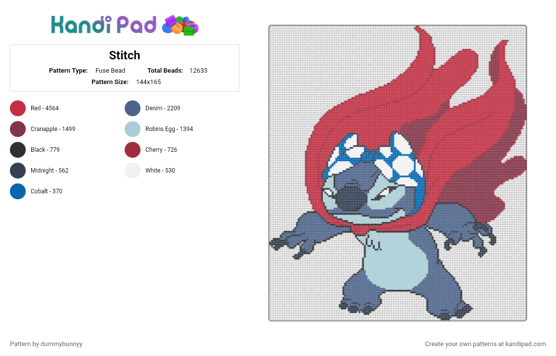 Stitch - Fuse Bead Pattern by dummybunnyy on Kandi Pad - blue,red