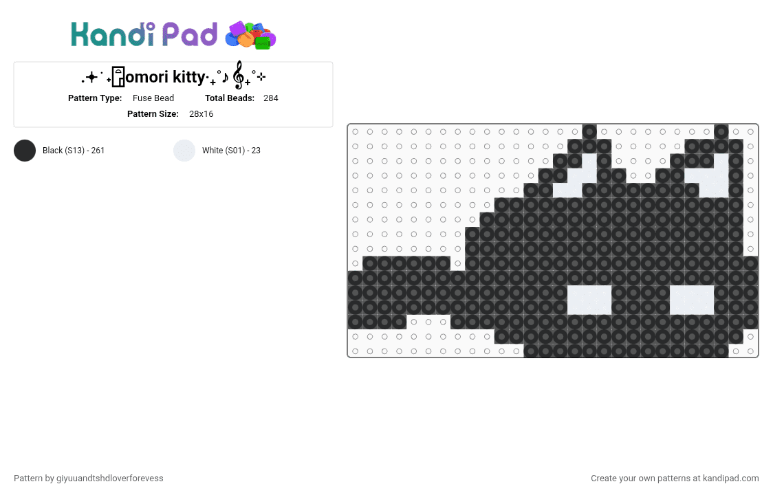 .𖥔 ݁ ˖𓉞omori kitty‧₊˚♪ 𝄞₊˚⊹ - Fuse Bead Pattern by giyuuandtshdloverforevess on Kandi Pad - black